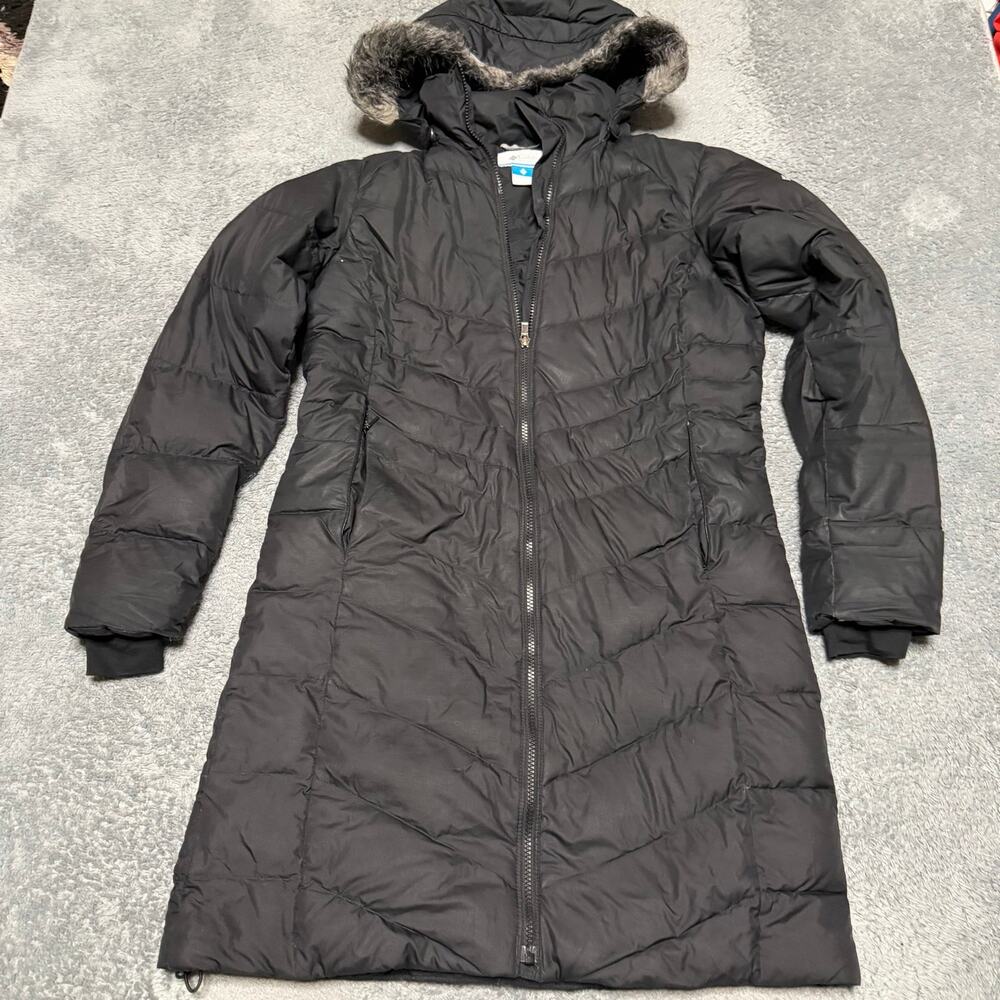 Columbia Coat Womens Small Black
hooded Long Down Winter Jacket ***